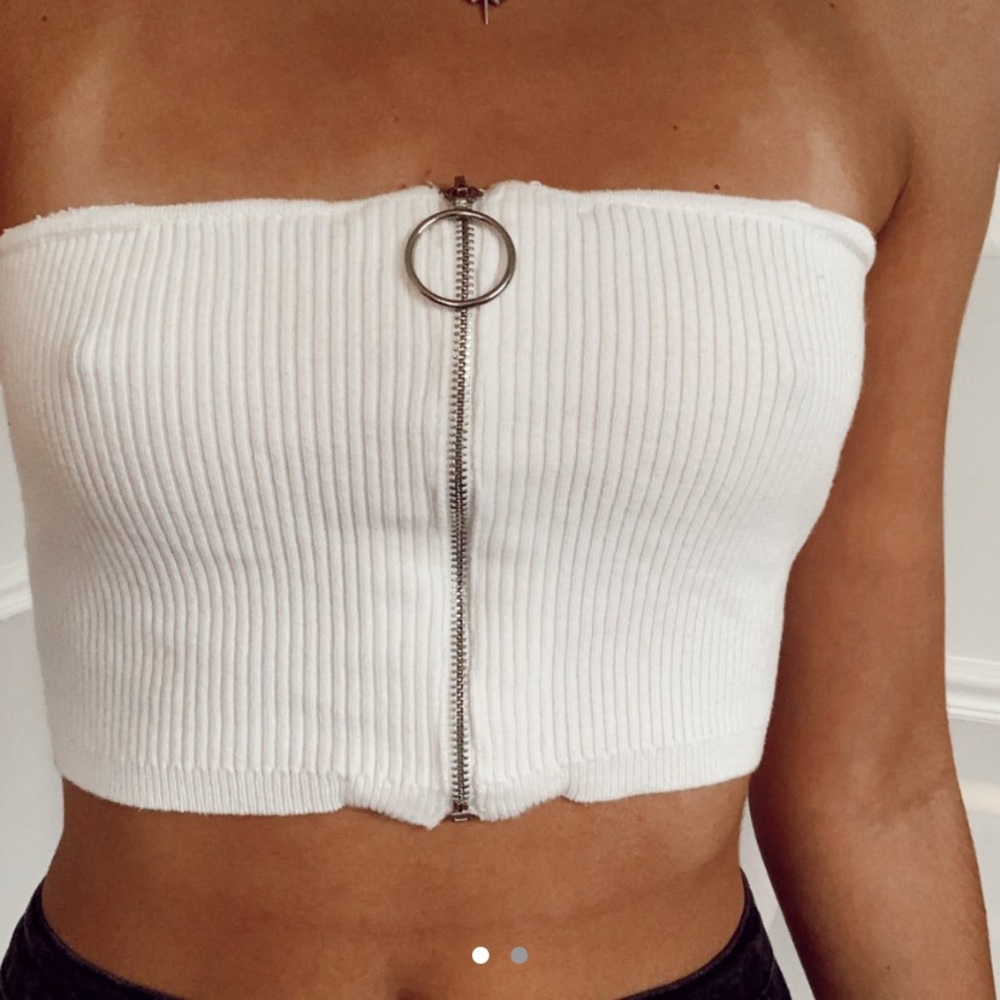 ZIP UP WHITE TUBE TOP